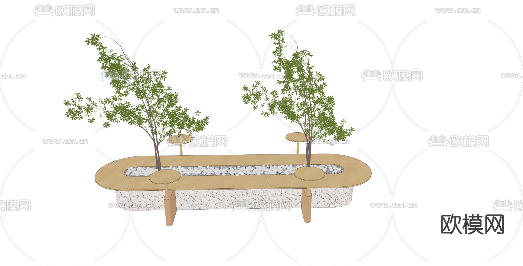 商场休息椅 公共椅 树池椅su模型下载（渲染图2）