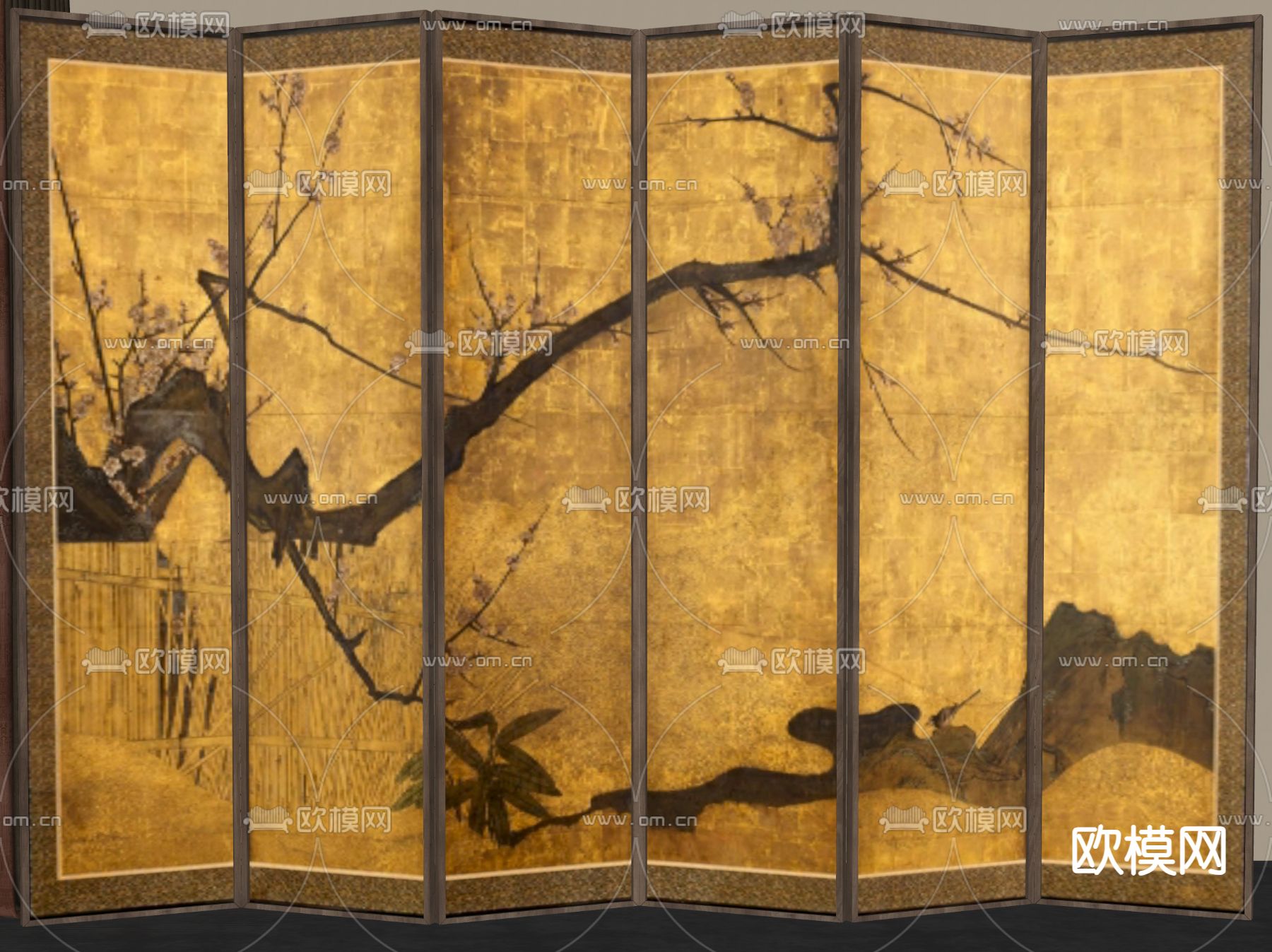 新中式折叠屏风su模型下载（渲染图2）