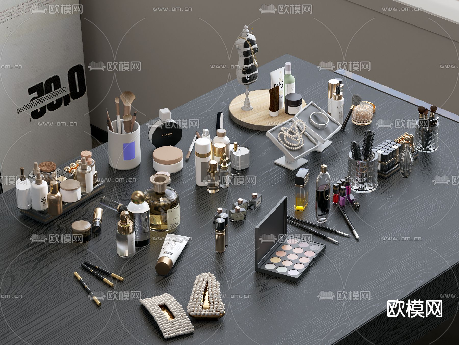 化妆品 护肤品 化妆刷 化妆笔 珠宝su模型下载（渲染图1）