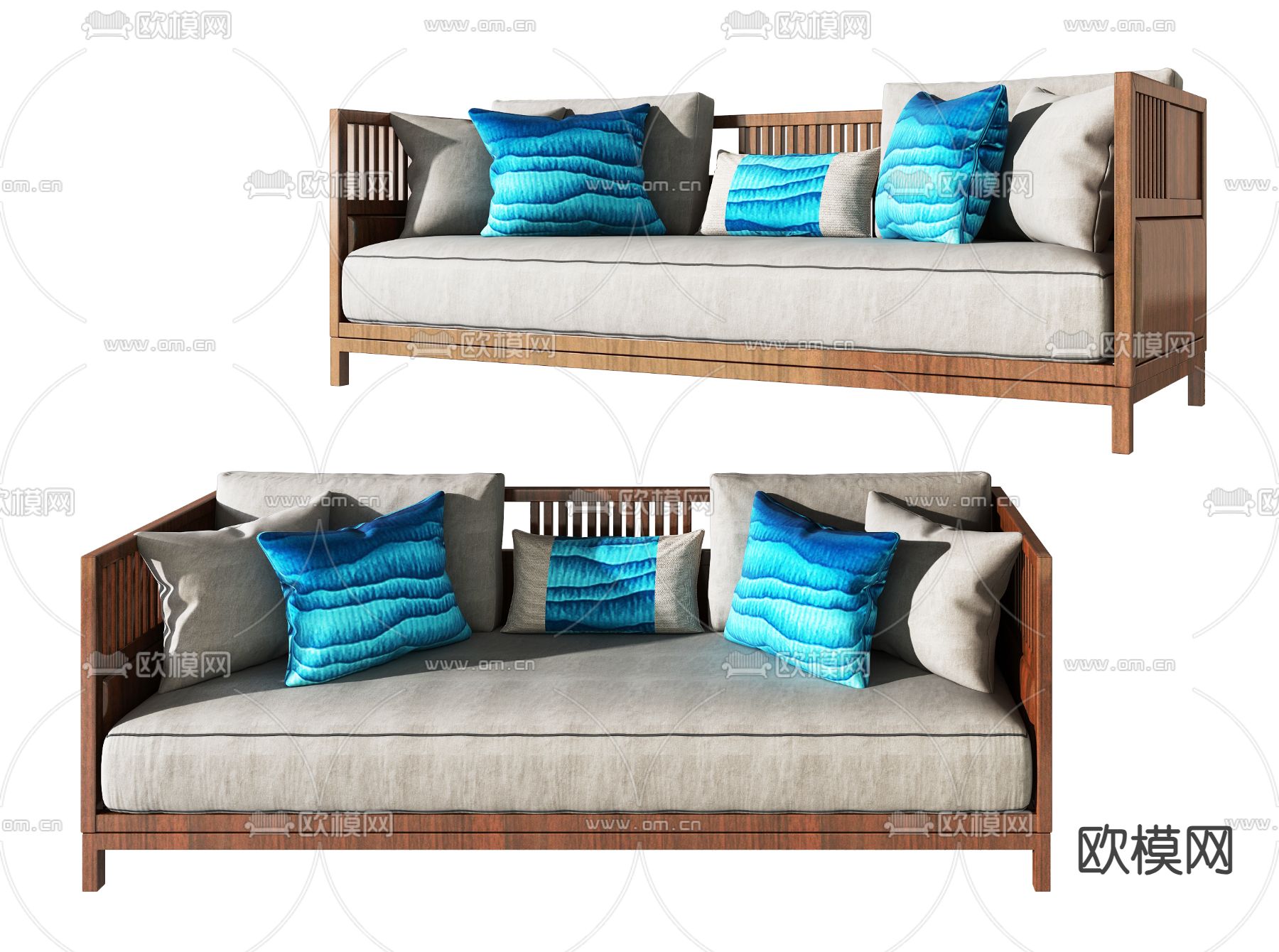 新中式多人沙发3d模型下载