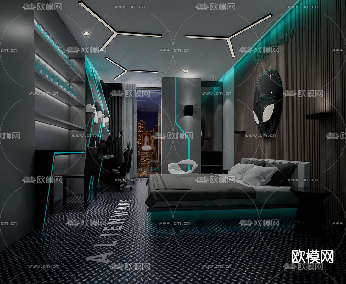 现代电竞室su模型下载（渲染图2）