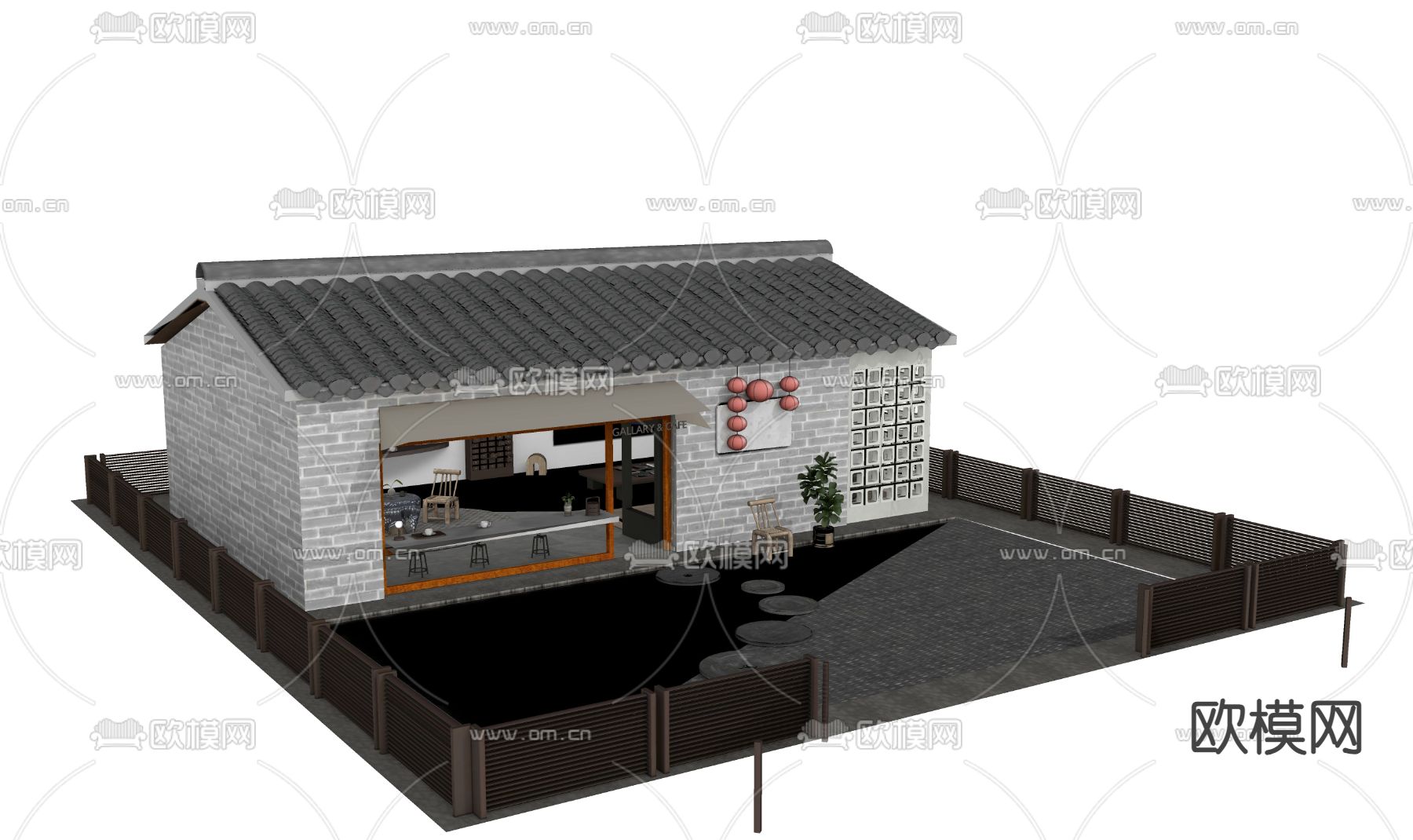 新中式民宿 酒店 农家乐su模型下载（渲染图1）