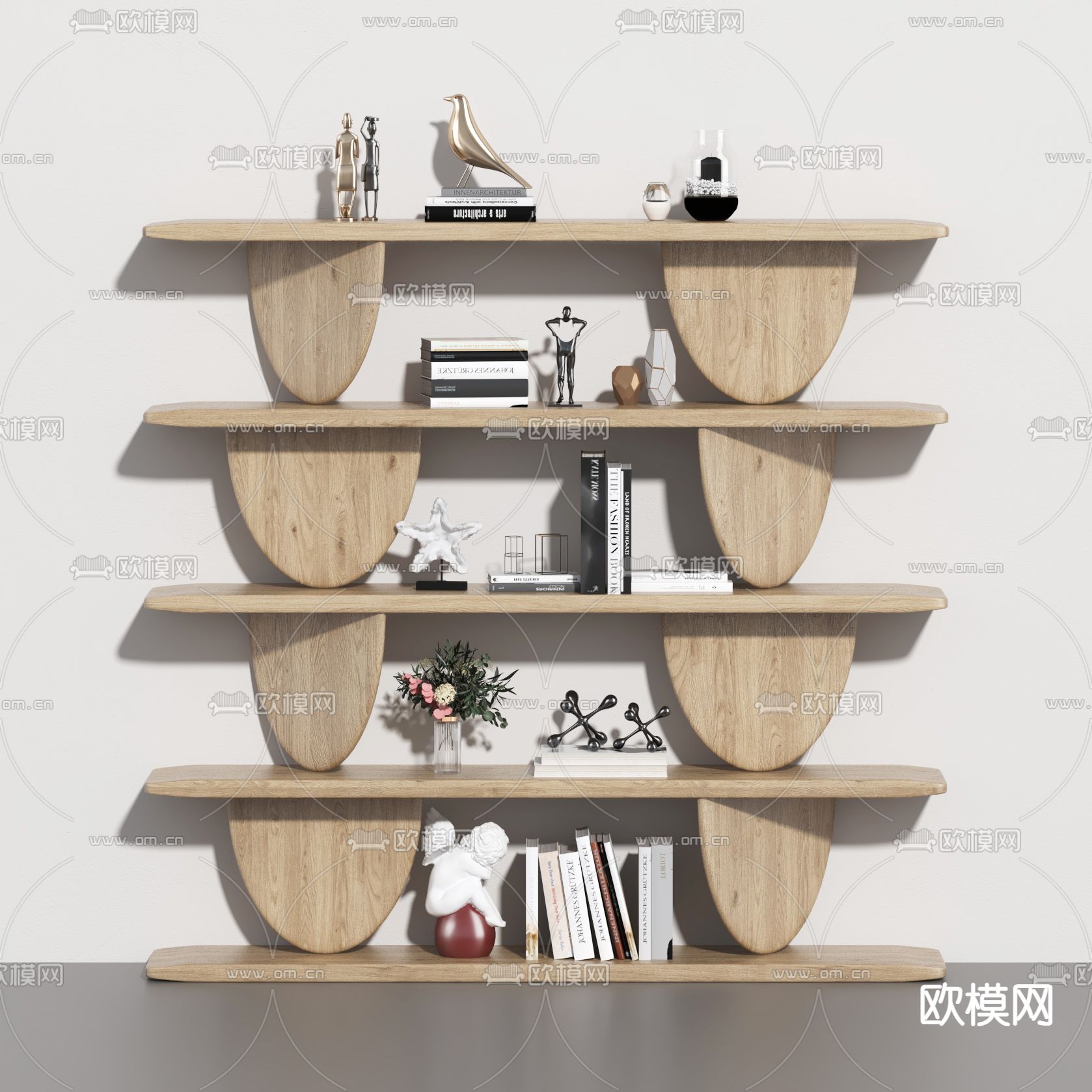 北欧实木书架 展示架 置物架su模型下载（渲染图1）