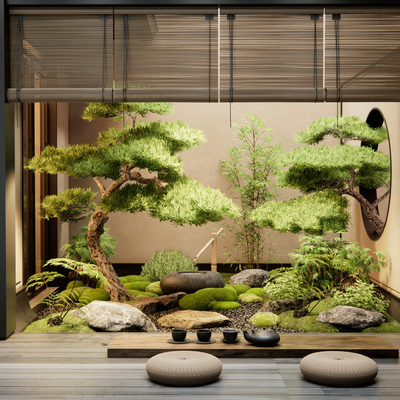  新中式天井 庭院景观su模型 