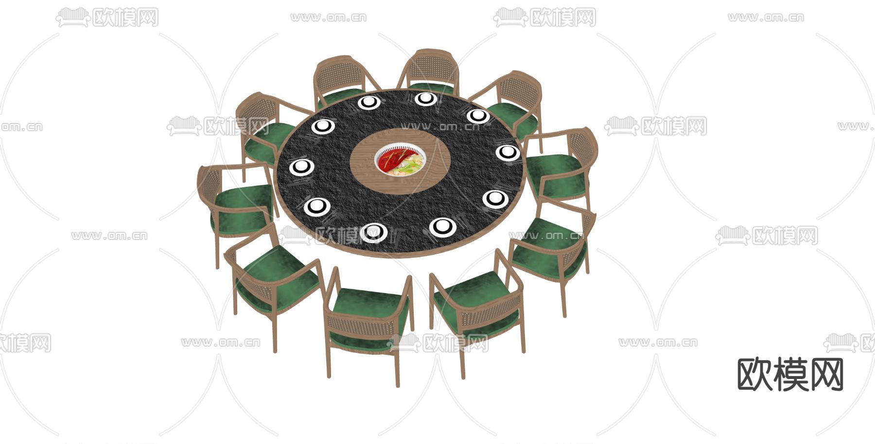 中式圆餐桌su模型下载（渲染图1）