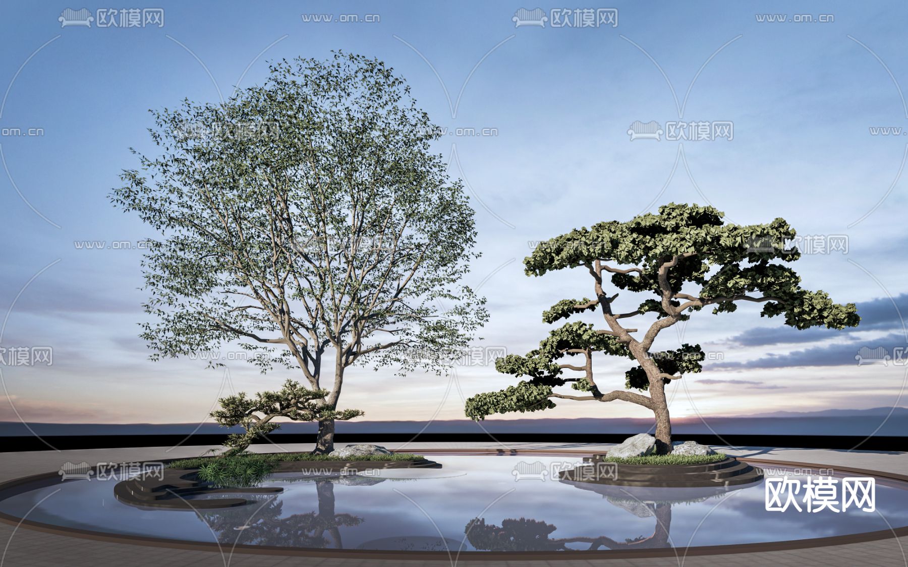 景观树 景观树池 罗汉松 乔木 迎客松su模型下载（渲染图1）
