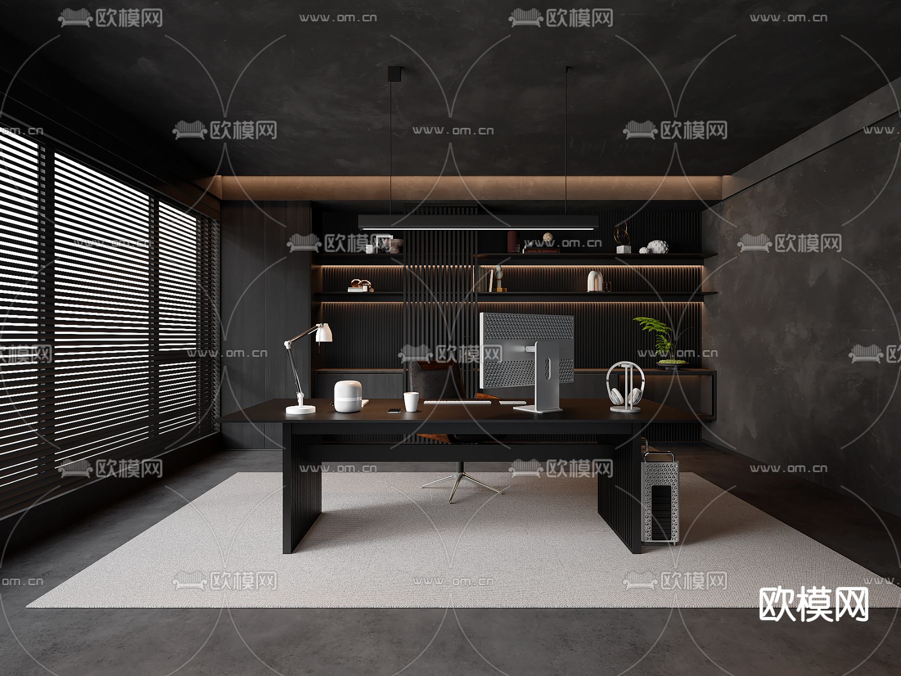 暗黑系书房3d模型下载