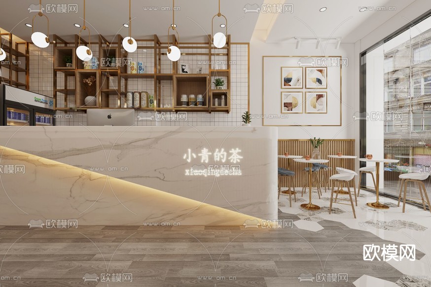 现代奶茶店 茶饮店3d模型下载(渲染图1)