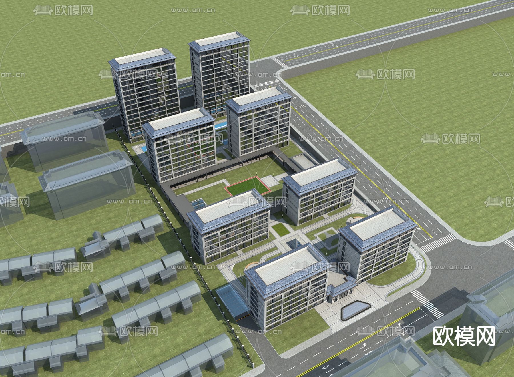现代养老公寓 鸟瞰规划3d模型下载