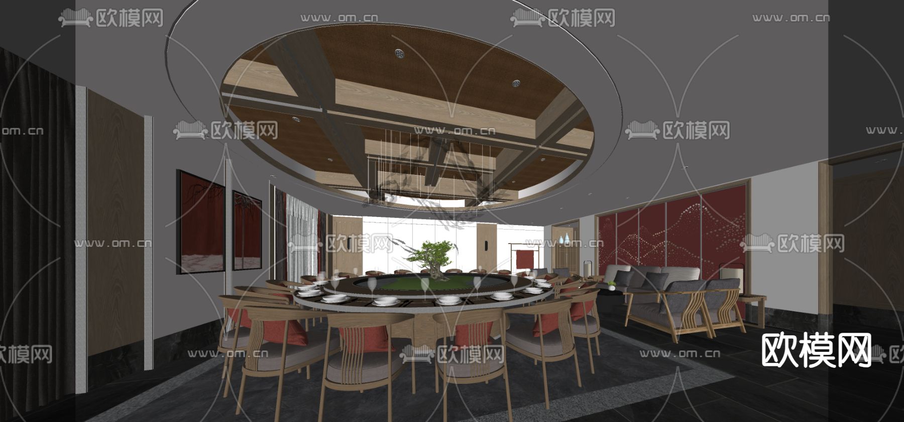 新中式中餐厅包厢su模型下载（渲染图3）