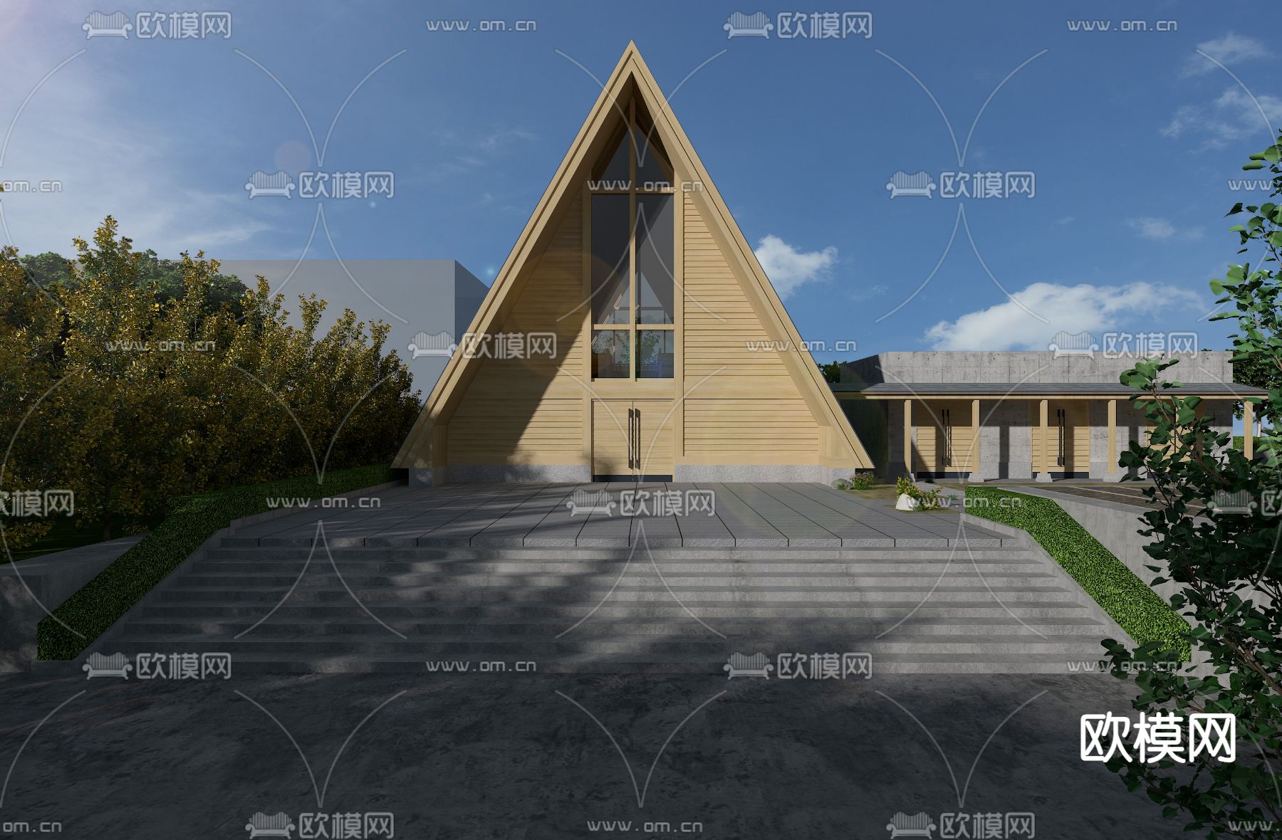 日式教堂外观3d模型下载（渲染图2）