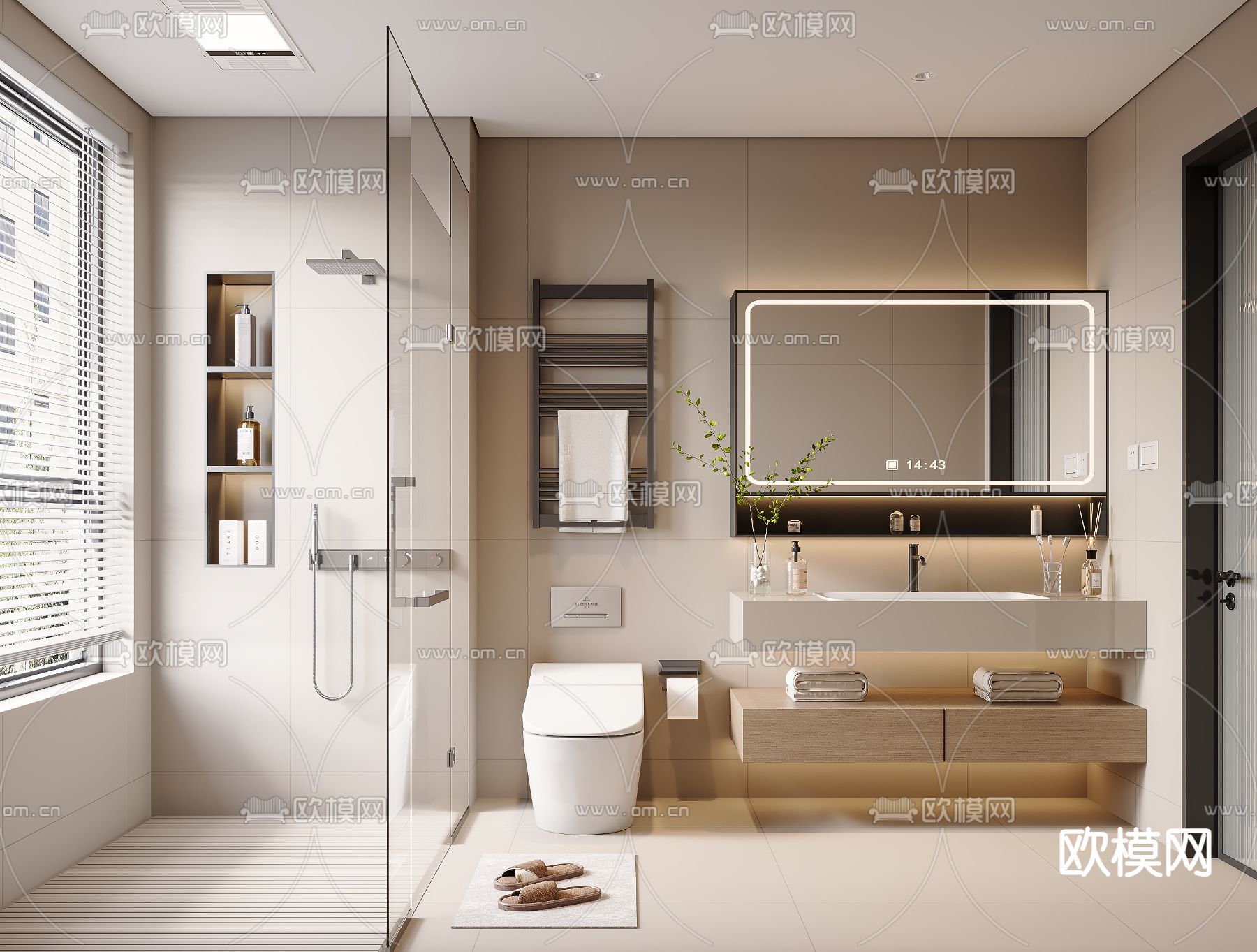 奶油风卫生间 浴室su模型下载（渲染图2）