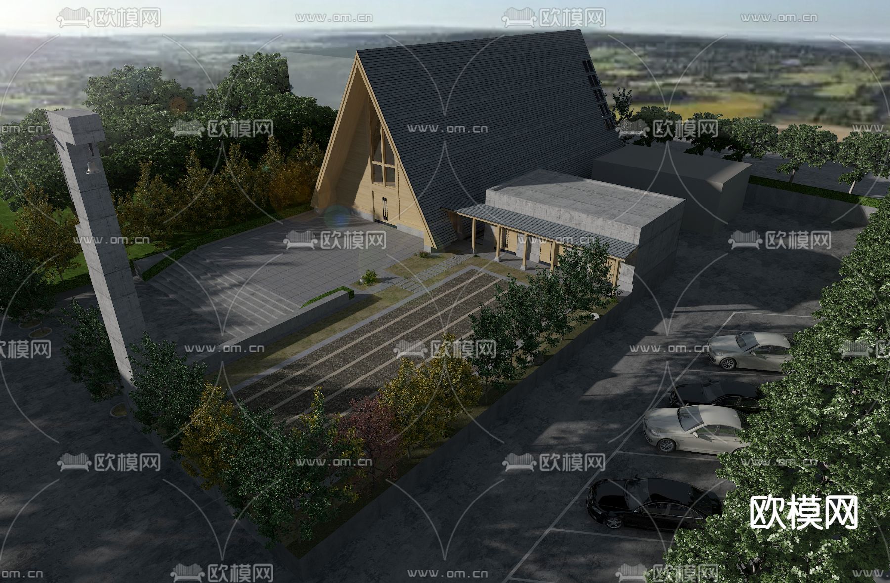 日式教堂外观3d模型下载（渲染图4）