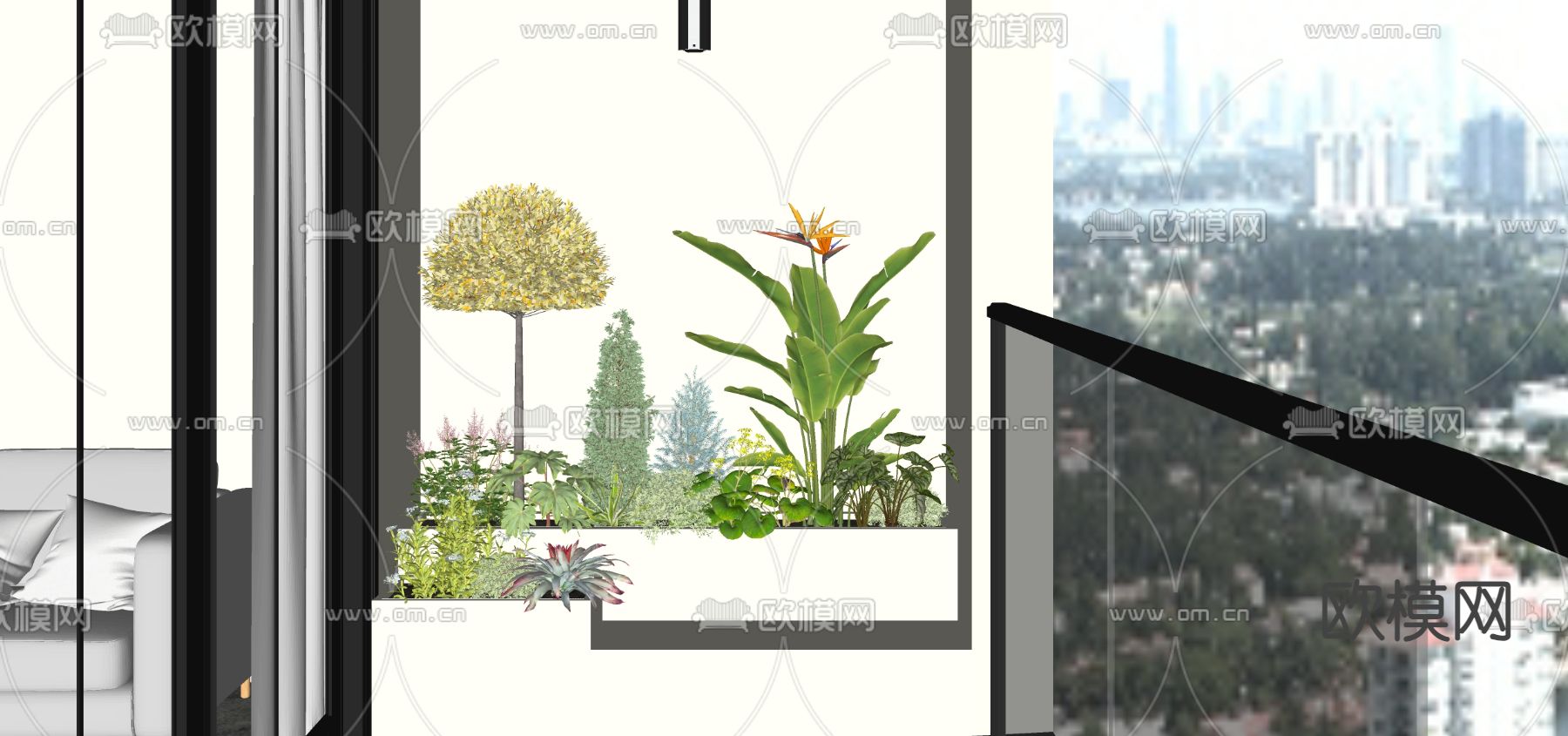 花槽 花池 植物su模型下载（渲染图1）