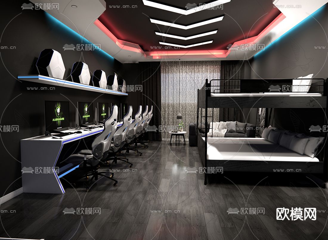 现代电竞室su模型下载（渲染图2）