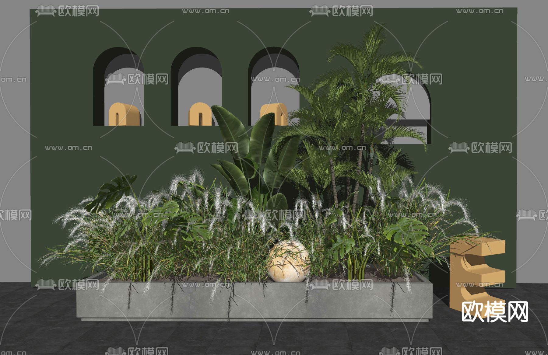 绿植花箱 花槽su模型下载（渲染图2）