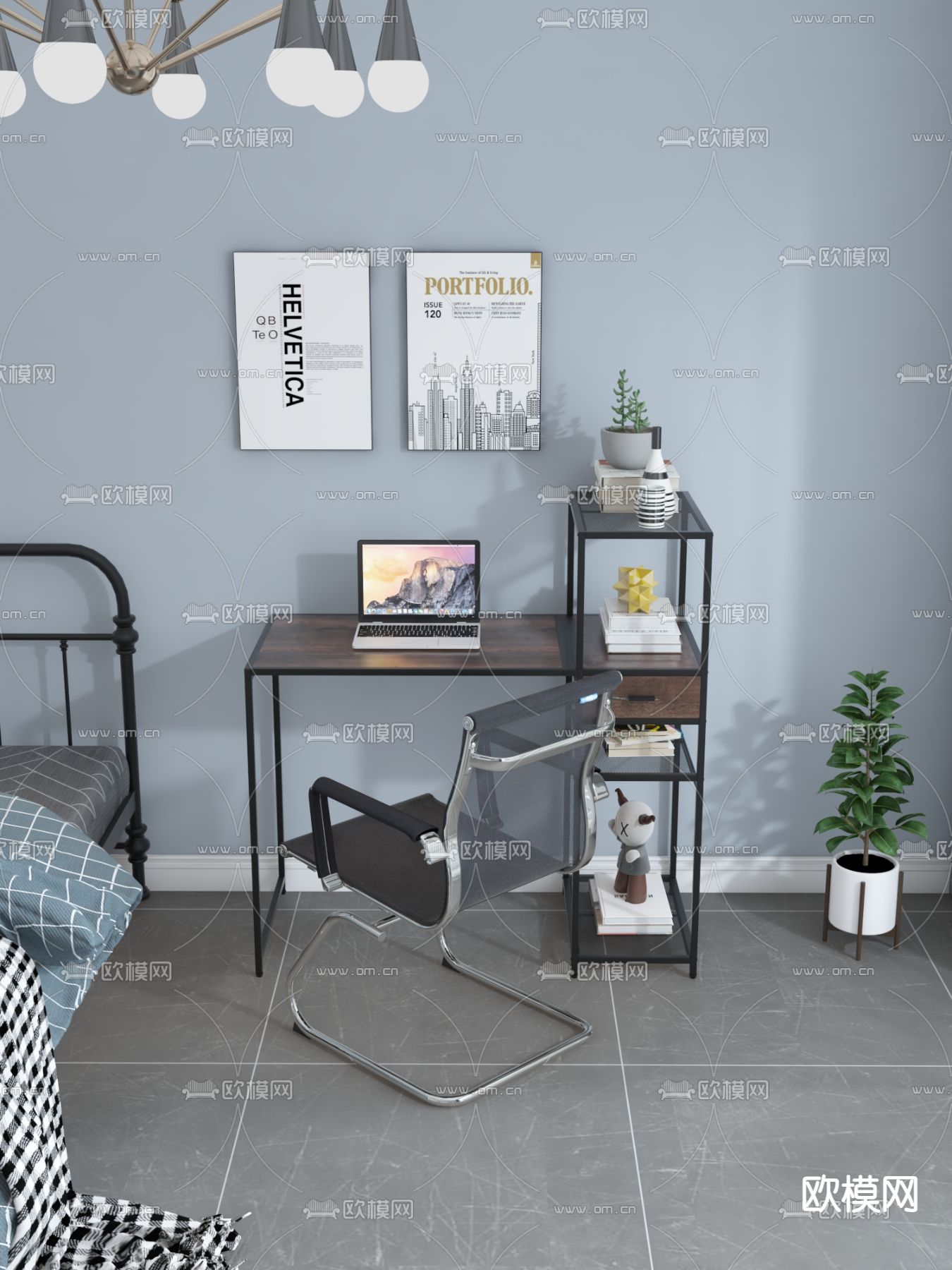 工业风书桌椅3d模型下载（渲染图4）