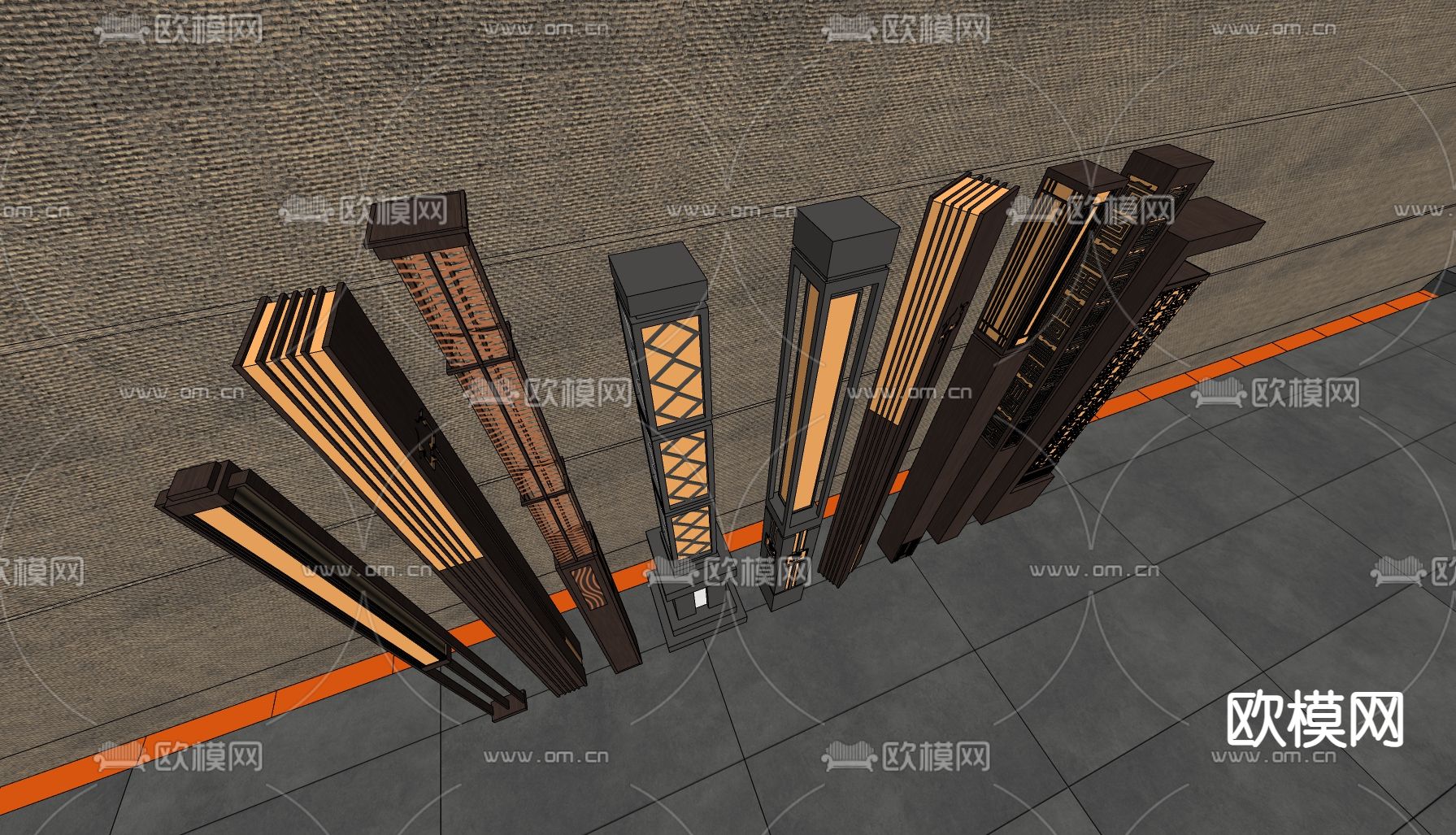 新中式庭院灯 路灯 景观灯 草坪灯su模型下载（渲染图1）