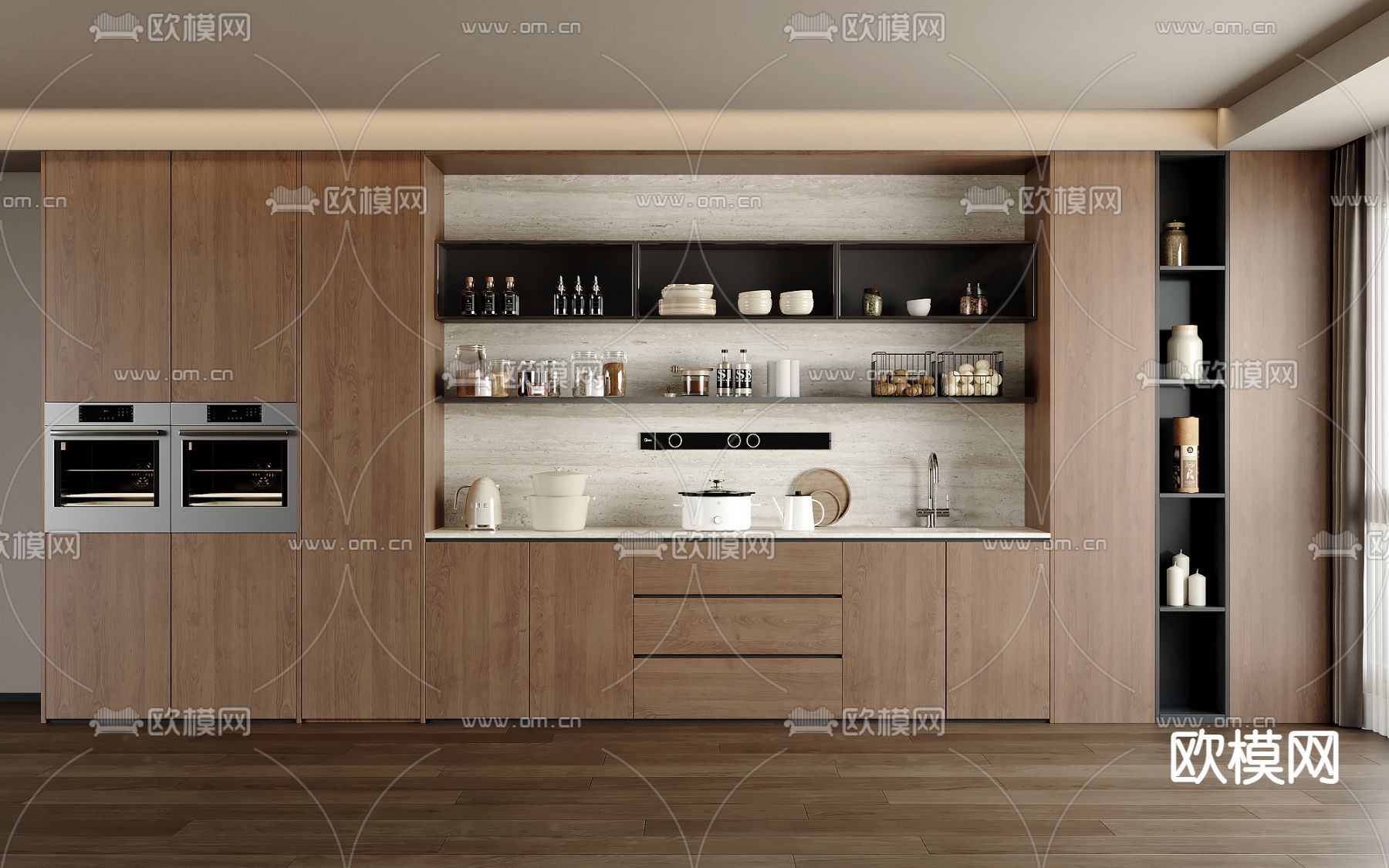 中古风橱柜 餐边柜3d模型下载