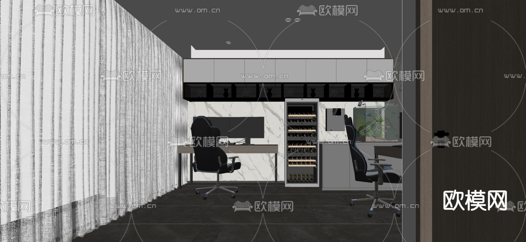 现代电竞室su模型下载（渲染图1）