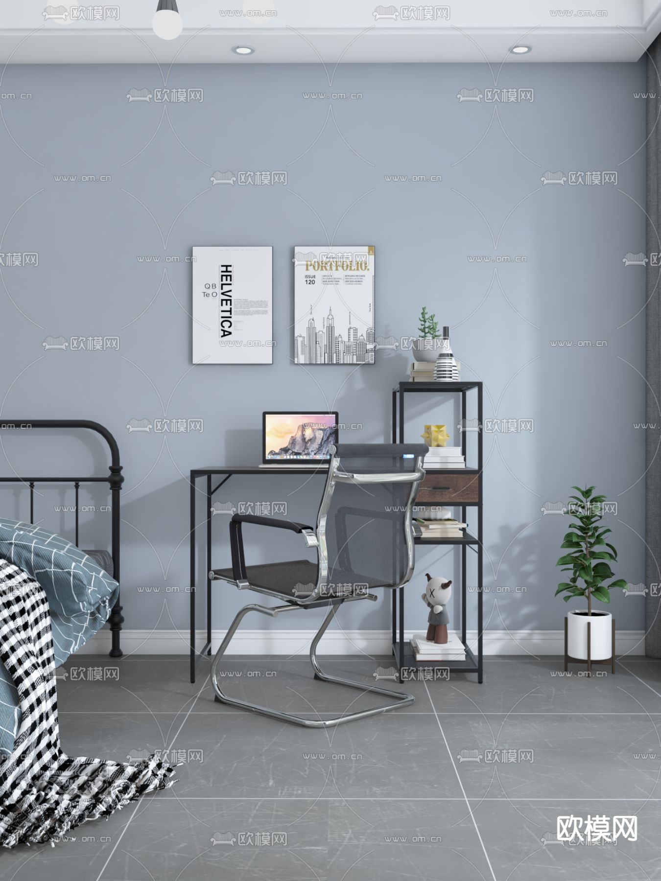 工业风书桌椅3d模型下载（渲染图3）