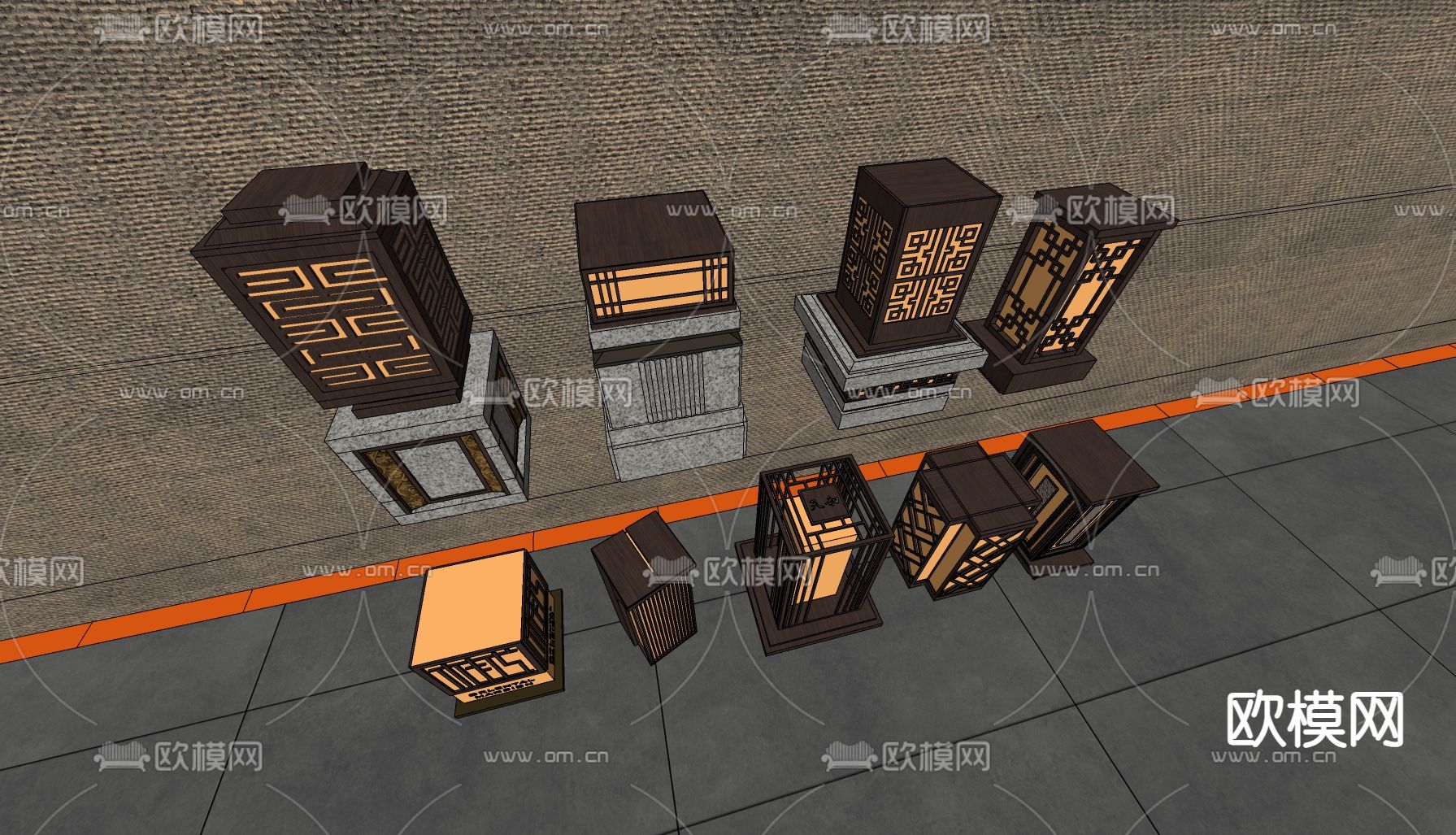 新中式庭院灯 路灯 景观灯 草坪灯su模型下载（渲染图1）