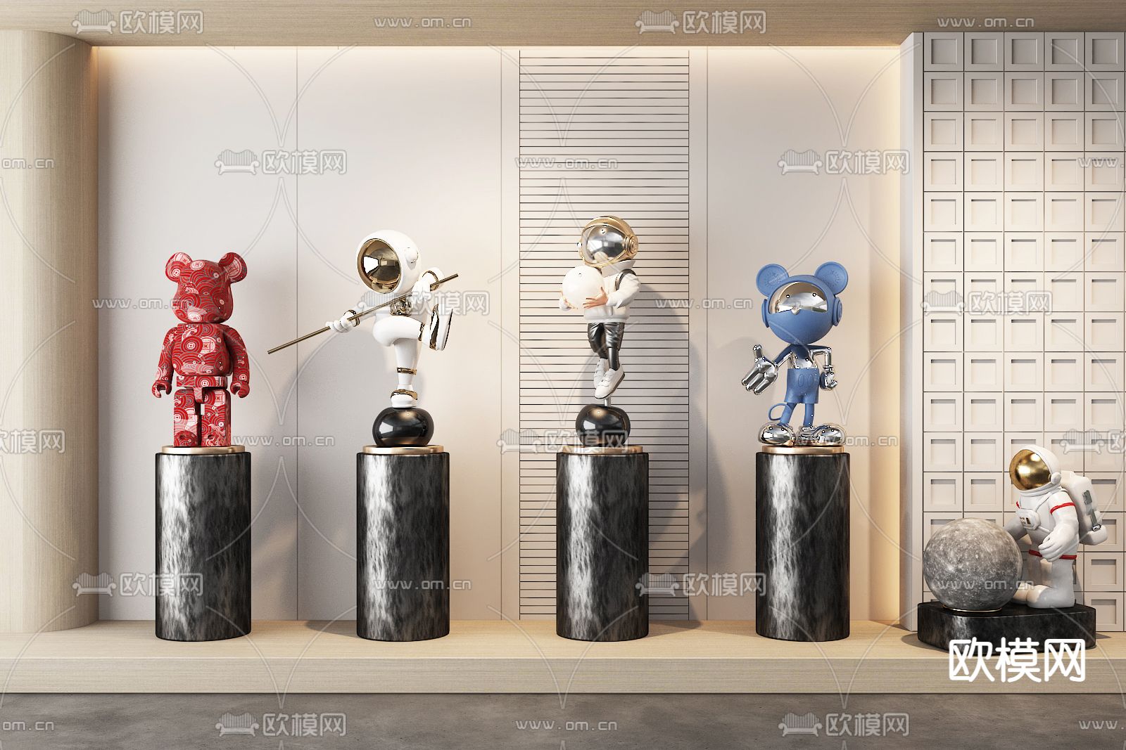 现代雕塑摆件 潮玩公仔su模型下载（渲染图2）