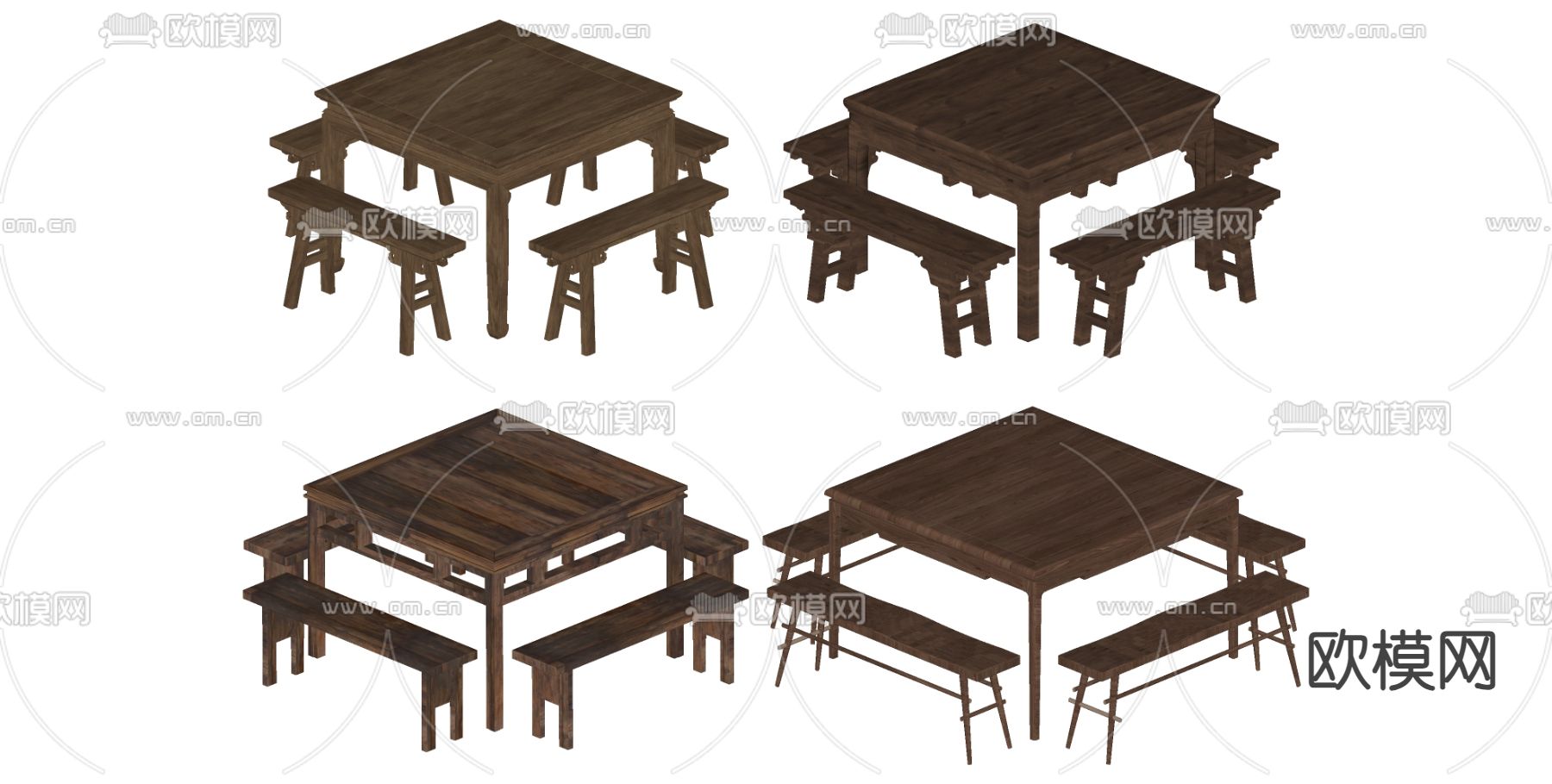 中式八仙桌 餐桌椅su模型下载（渲染图2）