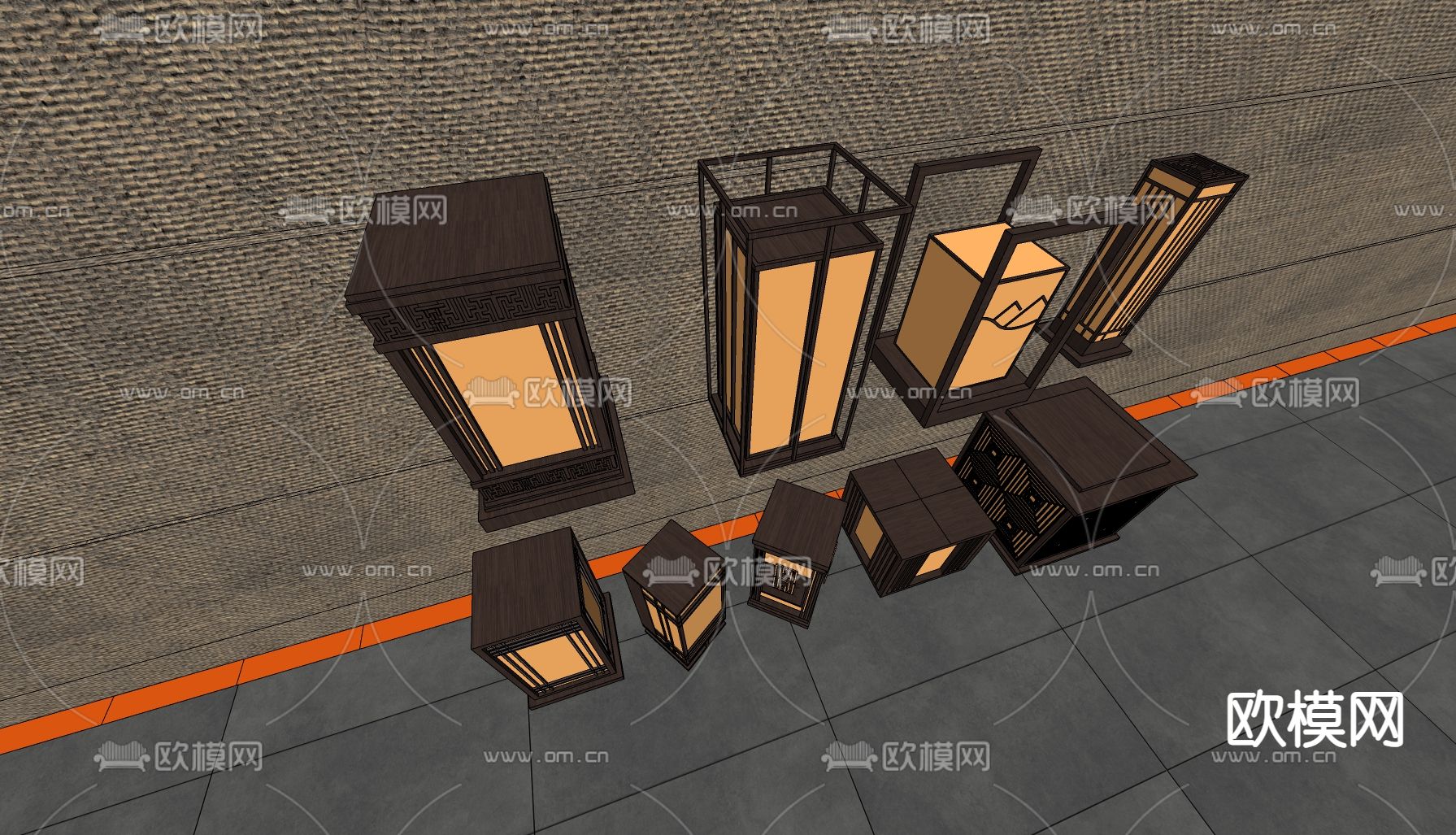 新中式庭院灯 路灯 景观灯 草坪灯su模型下载（渲染图2）
