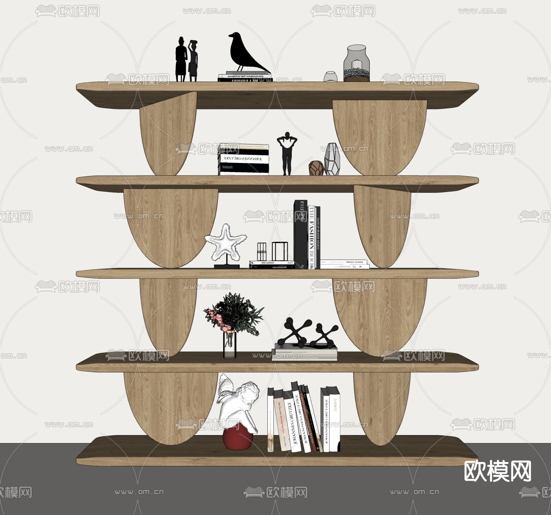 北欧实木书架 展示架 置物架su模型下载（渲染图2）