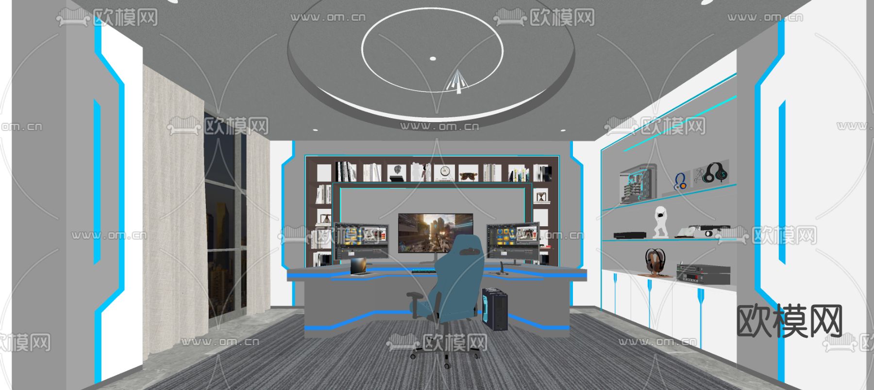 现代电竞室su模型下载（渲染图1）