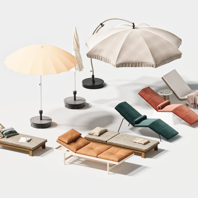  沙滩椅 户外躺椅 遮阳伞su模型 