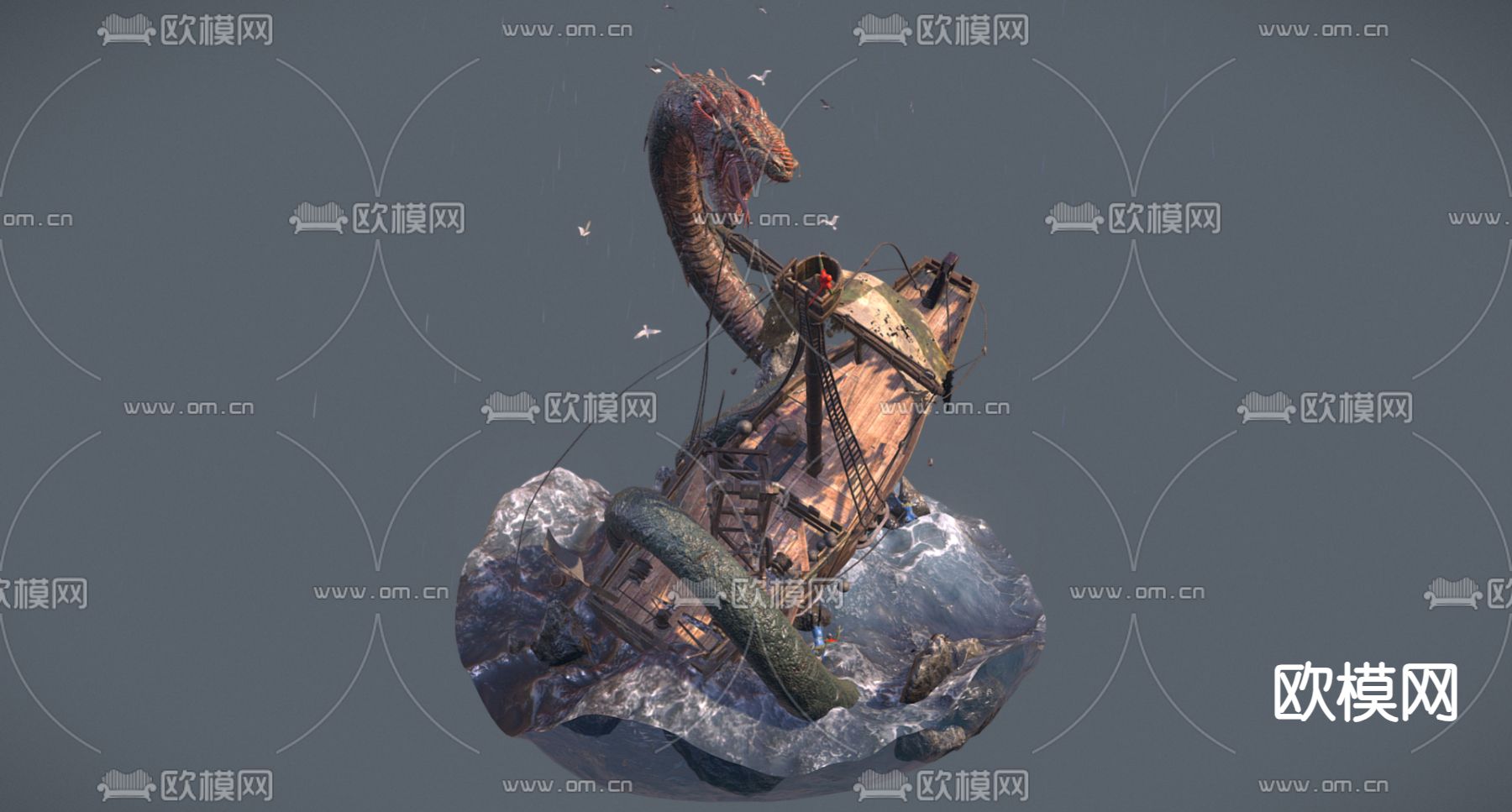 新中式齿轮船战斗手办3d模型下载（渲染图2）