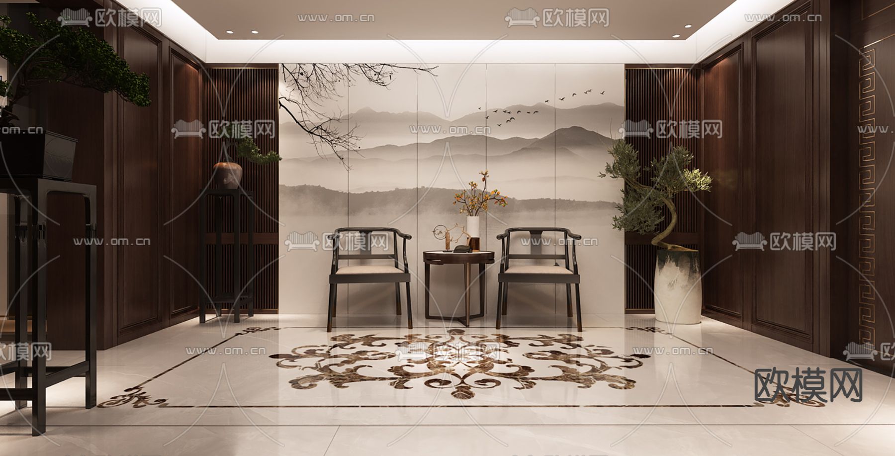 新中式别墅大堂3d模型下载