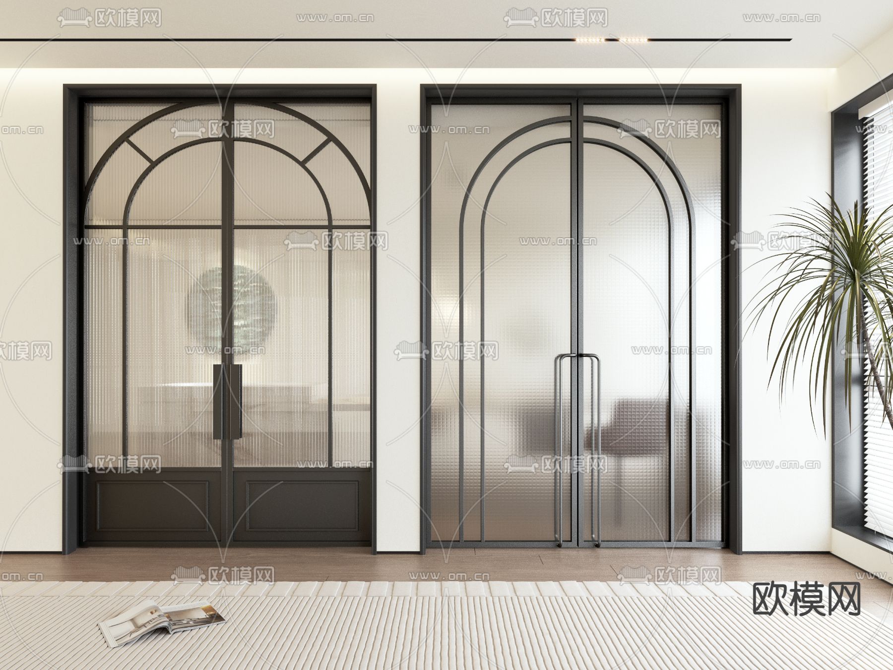 法式玻璃门 移门 推拉门su模型下载（渲染图2）