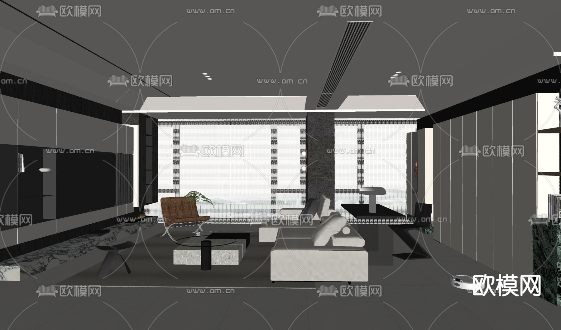 现代客厅su模型下载（渲染图1）