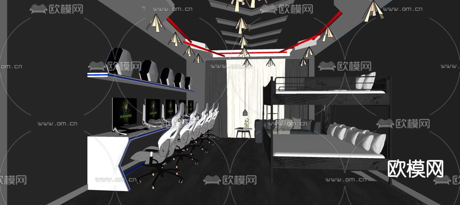 现代电竞室su模型下载（渲染图1）