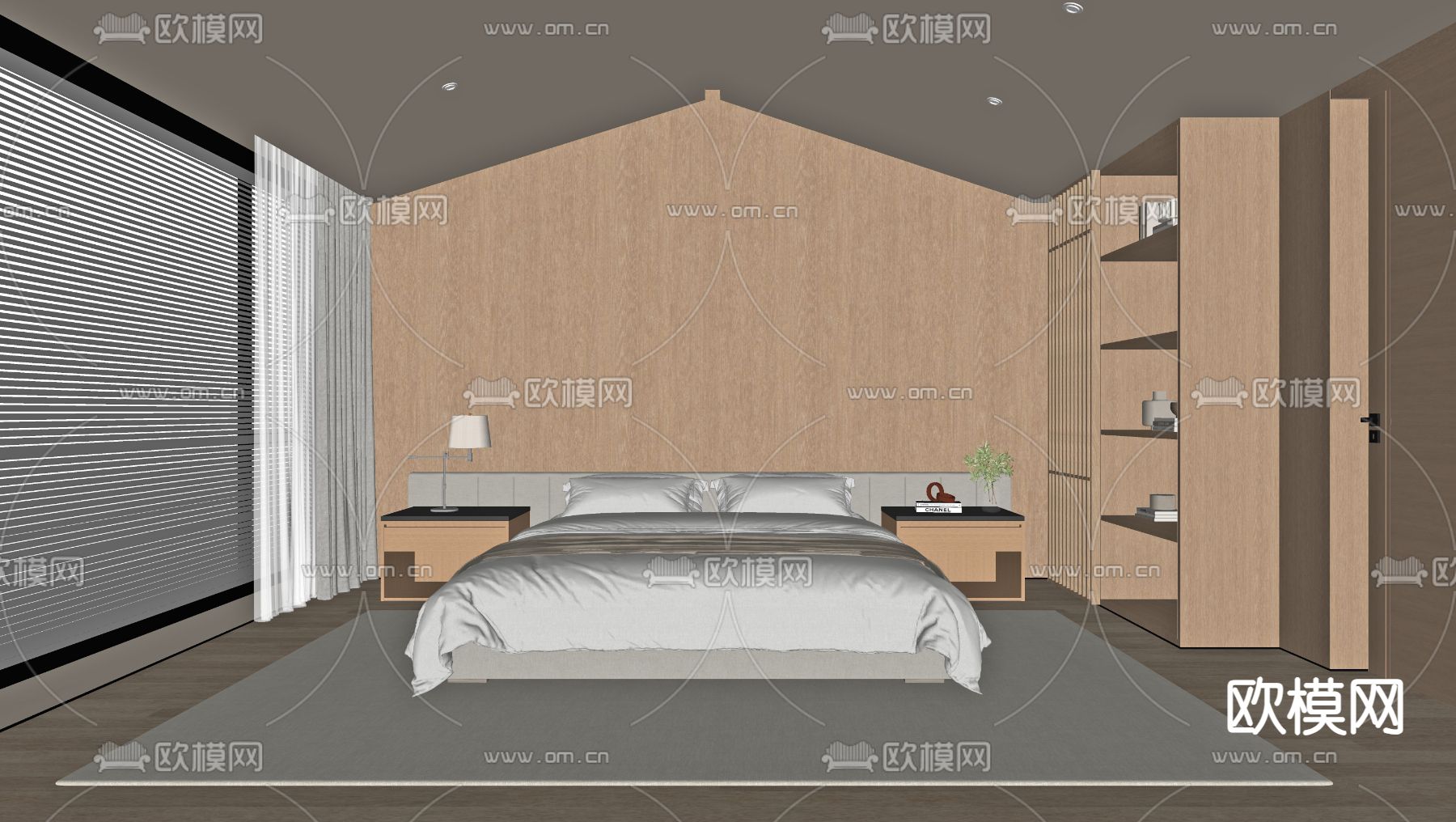 现代民宿卧室 客房su模型下载（渲染图2）