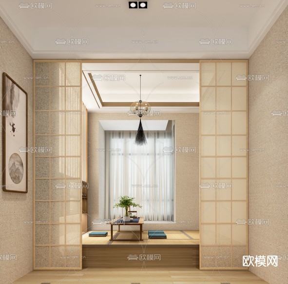 日式书房3d模型下载