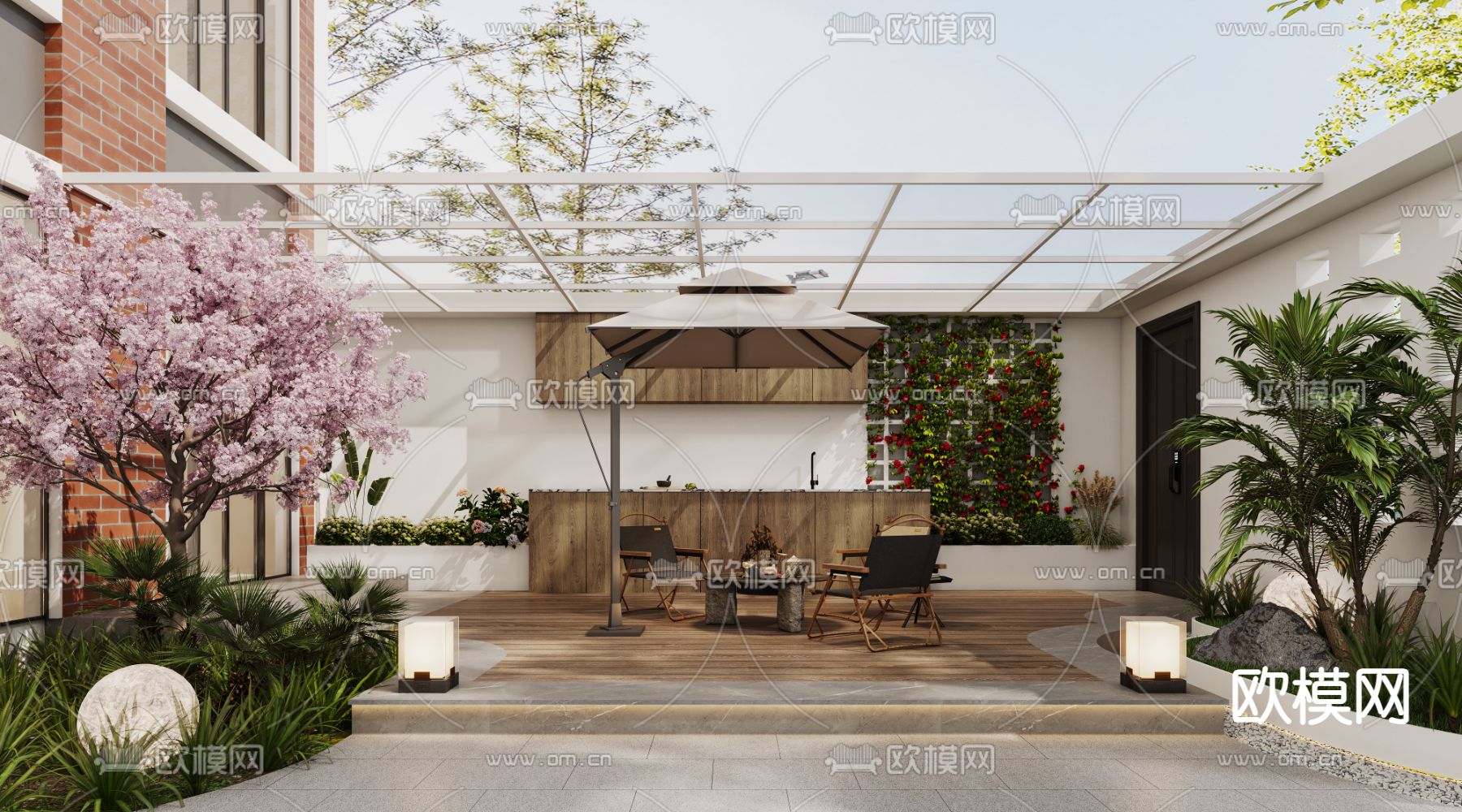 别墅庭院 天井花园3d模型下载（渲染图1）