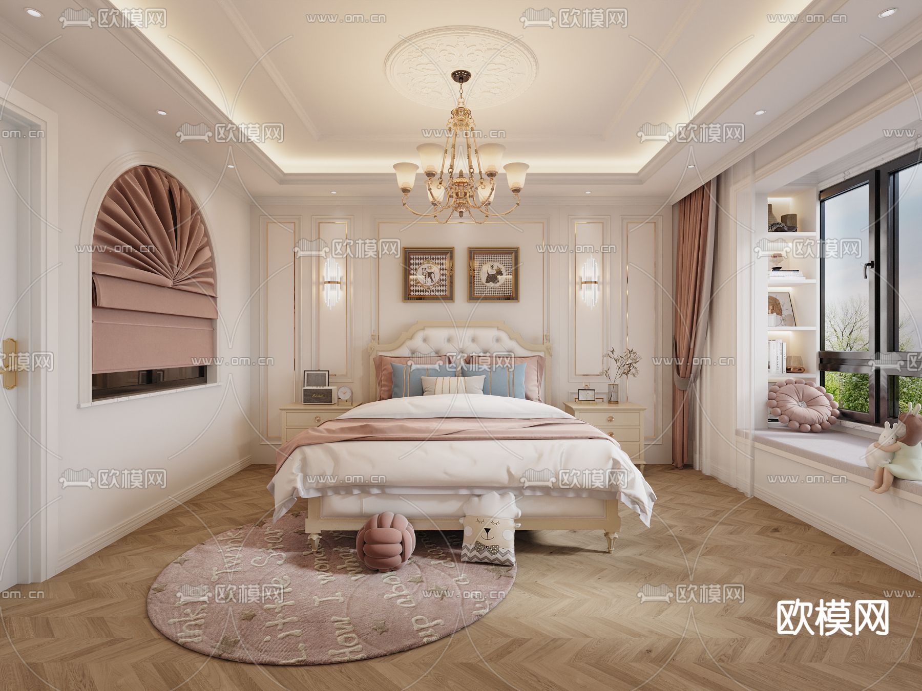 简欧儿童房 女孩房 小孩房3d模型下载（渲染图1）