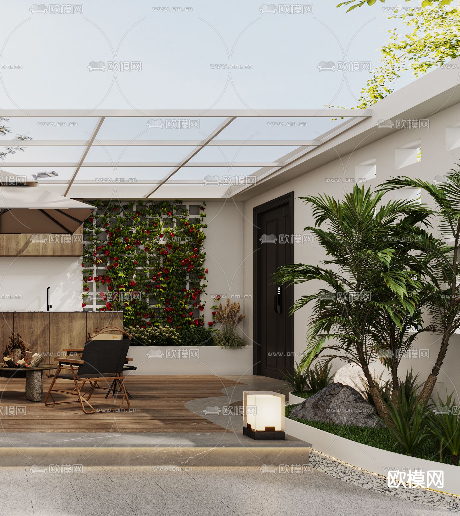 别墅庭院 天井花园3d模型下载（渲染图3）