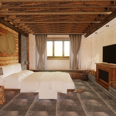  侘寂风民宿 卧室su模型 