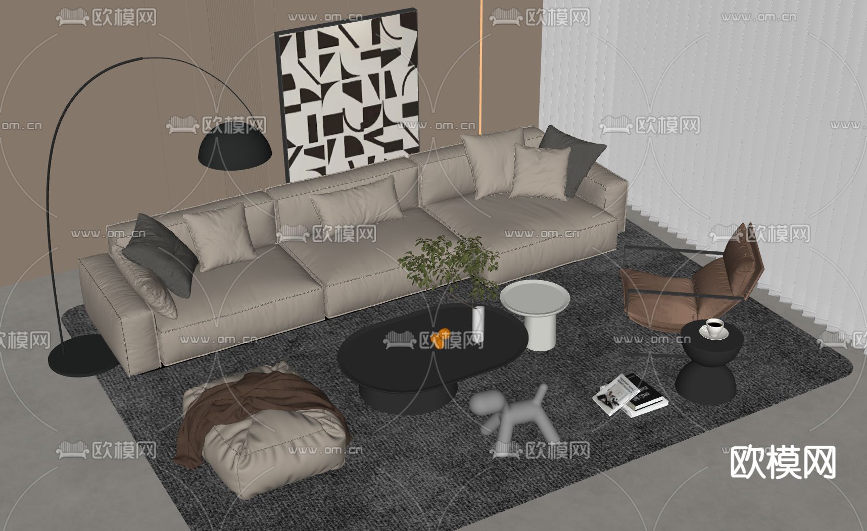 现代组合沙发su模型下载（渲染图2）