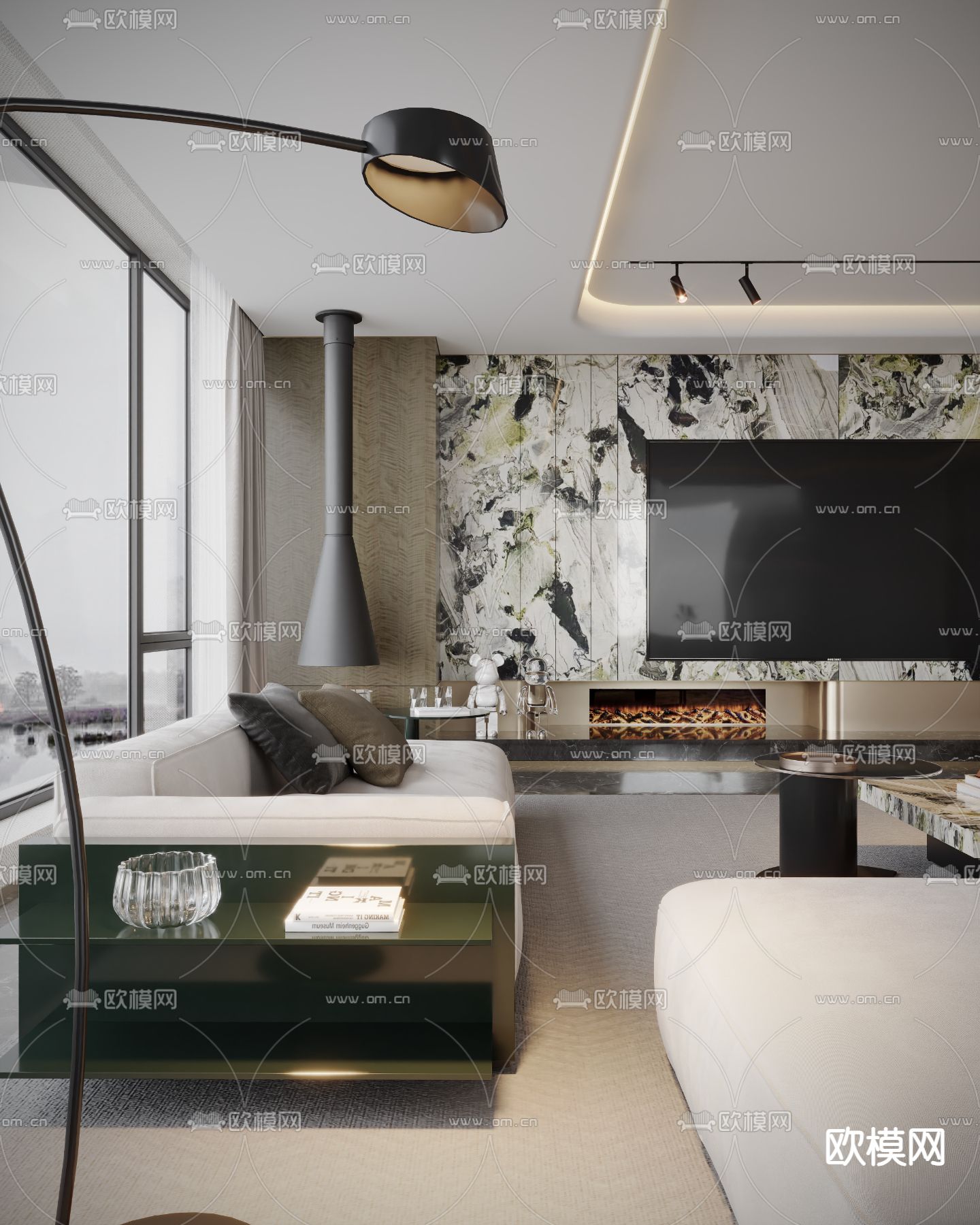 轻奢风客厅su模型下载（渲染图3）