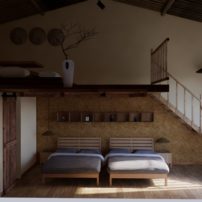  自然风民宿 客房su模型 