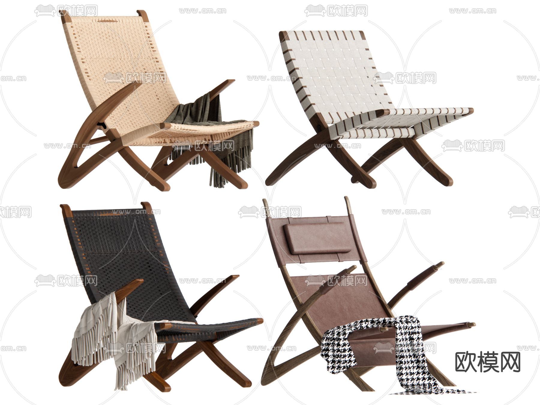 侘寂风椅子 藤编休闲椅su模型下载（渲染图1）