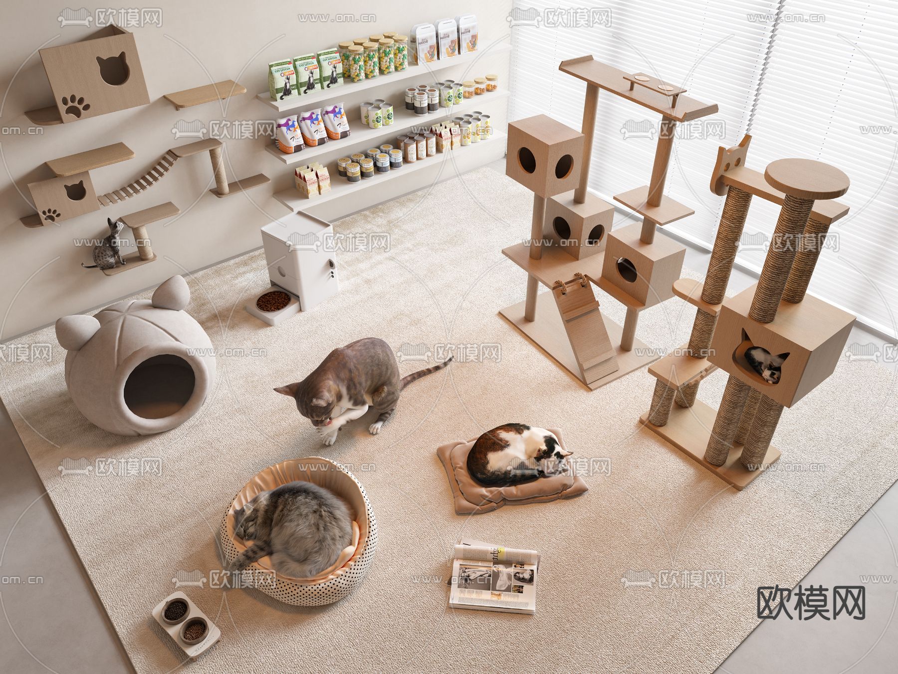 猫爬架 猫窝 猫粮 宠物用品 动物 猫su模型下载（渲染图2）
