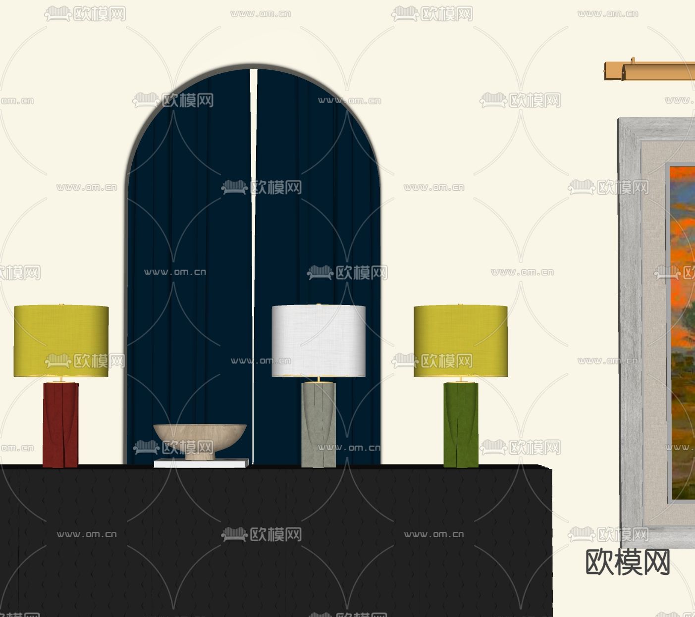 美式台灯su模型下载（渲染图1）