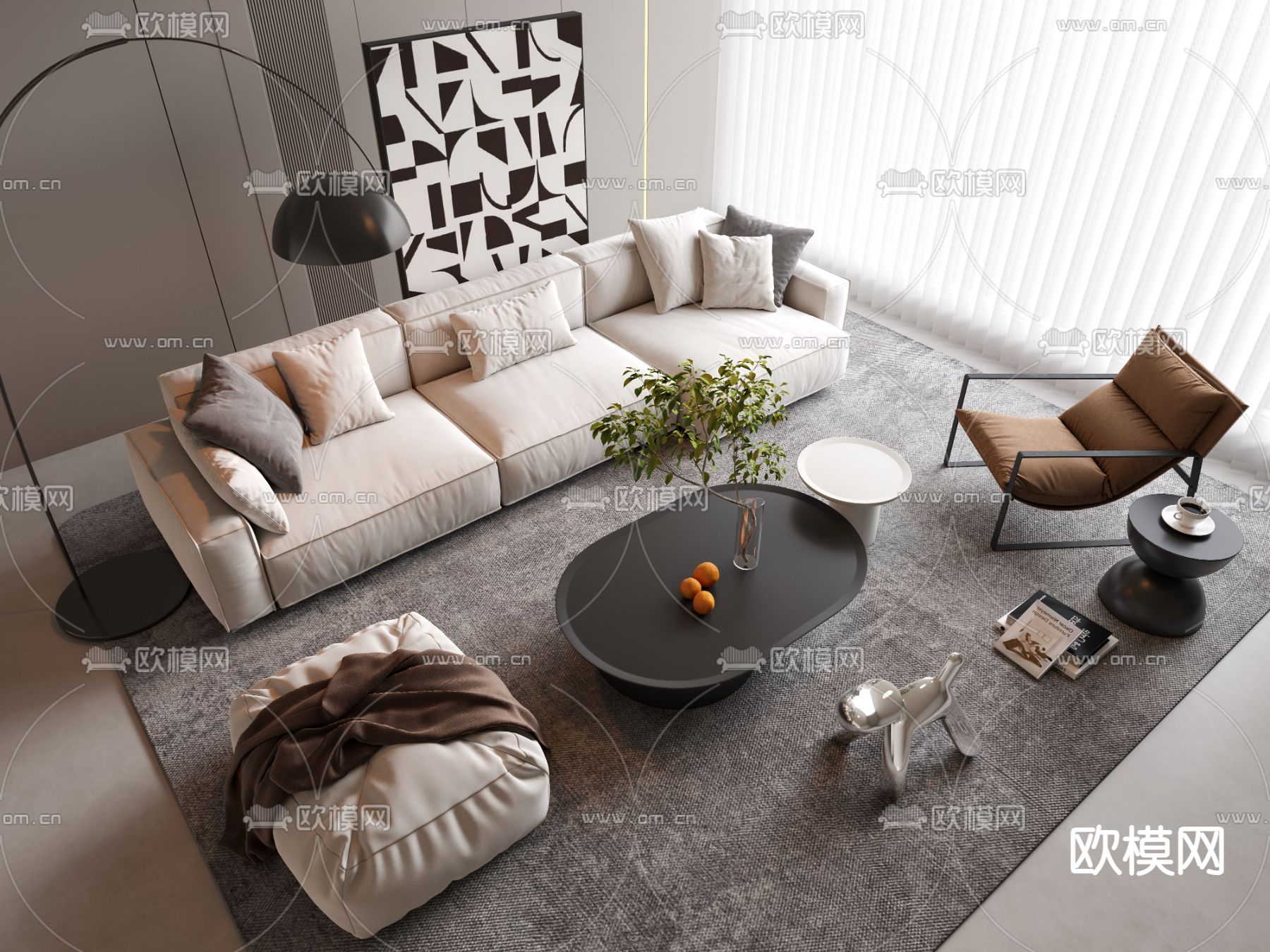 现代组合沙发su模型下载（渲染图1）